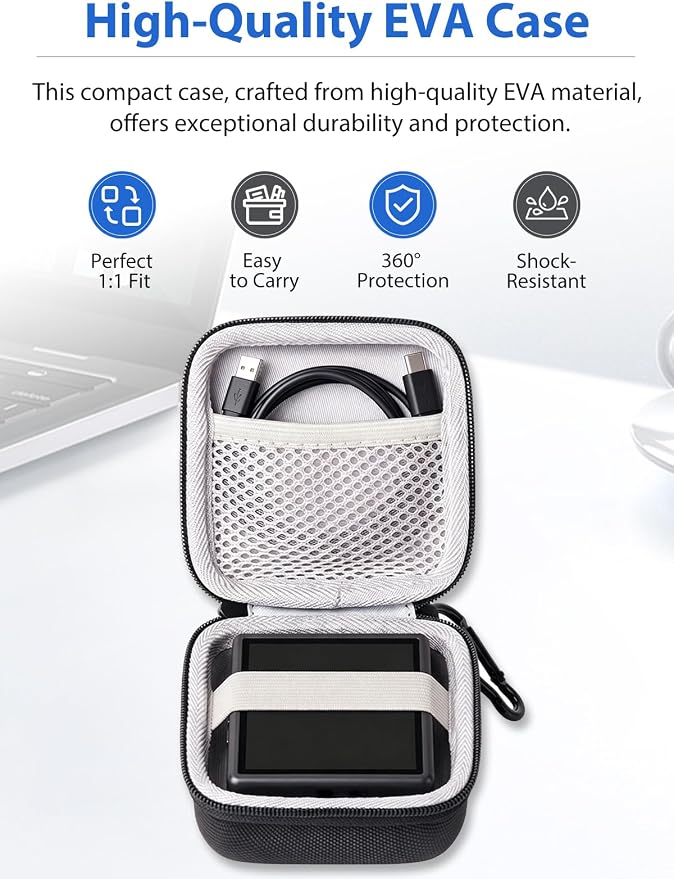 for Anbernic RG Rotate EVA Carrying Case, Hard Shell Travel Pouch with Soft Mesh Pocket, Shockproof Protective Bag with Lanyard & Metal Carabiner – Portable for Console & Accessories (Black) - Image 2