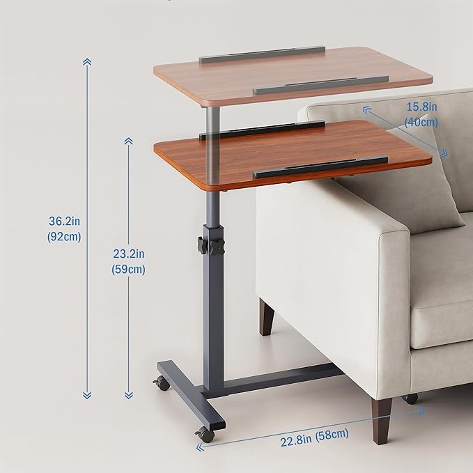ZIWEI STAR Laptop Table Mobile Adjustable Height Portable Desk Notebook Swivel PC Computer Rolling Desk with Wheels, Laptop Stand for Couch Bedside Hospital Bed Table (Red Brown) - Image 3