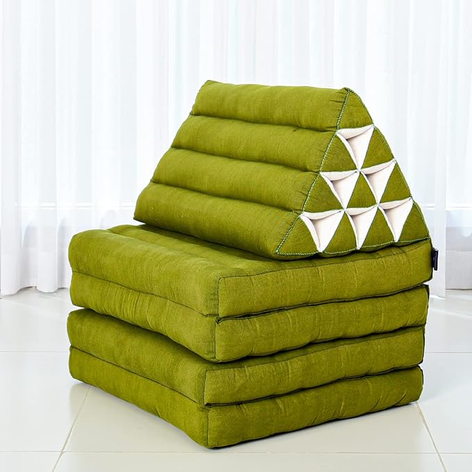 Leewadee Comfortable Japanese Floor Mattress - Thai Floor Bed with Triangle Cushion - Futon Mattress - XL Extra Long Thai Massage Mat, 89 x 20 inches, Green, Kapok Filling | Floor & lounge cushion for relaxing, reading & TV - for meditation & yoga, fir... - Image 7