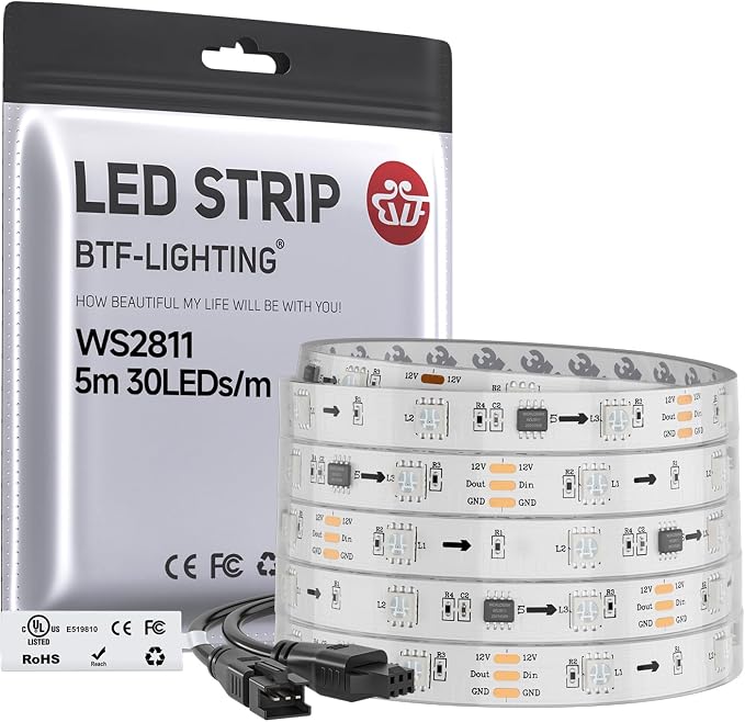 BTF-LIGHTING WS2811 Addressable RGB LED Strip 16.4FT 150LED DC12V IP67 by BTF-LIGHTING