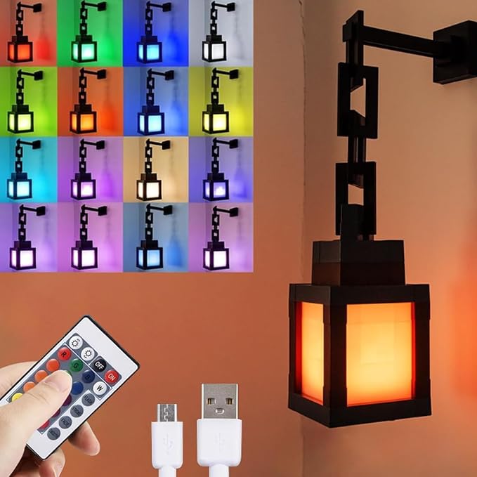 Pixelated Lantern Night Light for Kids, LED 16 Colors Change Hanging Lamp by LIKEGOR