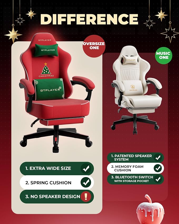 GTPLAYER Gaming Chair, Video Game Chairs with Footrest, PC Gamer Chairs for Adults - Padded High Back Ergonomic Reclining Silla Gamer, Linkage Armrest, Ace Pro, Christmas (Velvet) - Image 4