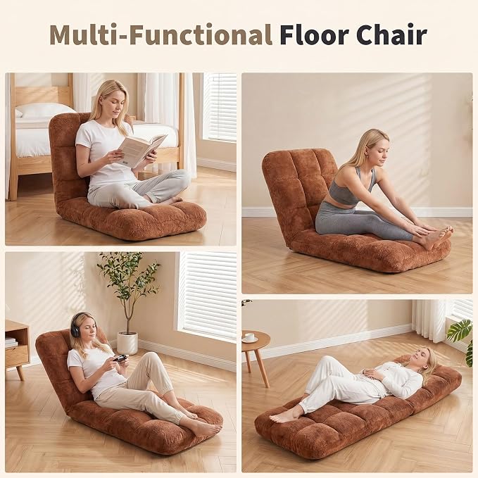 Garvee Folding Floor Chair with Back Support, Cozy Video Gaming Chairs | Adjustable Position, Metal Support Floor Lounger Foldable Lazy Sofa Bed Meditation Chair Foldable Ground Chair for Adult/Kids - Image 7