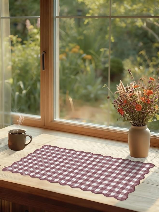 Scalloped‌ Dark Pink Checkered Gingham Desk Mat Cute Pastel Large Mouse Pad Kawaii Cottagecore ‌Vintage‌ Rustic Keyboard Pad Computer Mat for Desktop Aesthetic Cozy Office Desk Decor - Image 7
