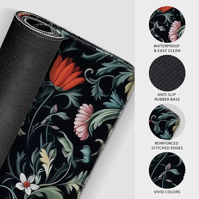 Dark Floral Pattern Large Gaming Mouse Pad Desk Mat 31.5"x15.7" | Extended Mousepad, Non-Slip Rubber Base , Stitched Edges, for Computer/Laptop/Office/Home - Image 6
