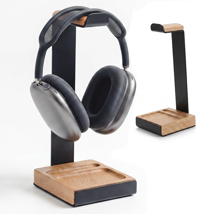 COREMINDED Universal Headphone Stand for Desk, Oak Wood Headset Holder | Fits All Headphones incl AirPods Max, Heavy Duty Solid Wood, Sturdy & Stable, Gaming Headset Organizer, Gift Ready Box by COREMINDED