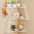 Fire Escape Wall Shelf - Modern City Style 3-Tier Corner Wall Shelves, Easy to Install Metal Ladder Shelf for Figures, New York Decorative Shelves for Bathroom, Living Room & Home Decor,White by WOPITMER