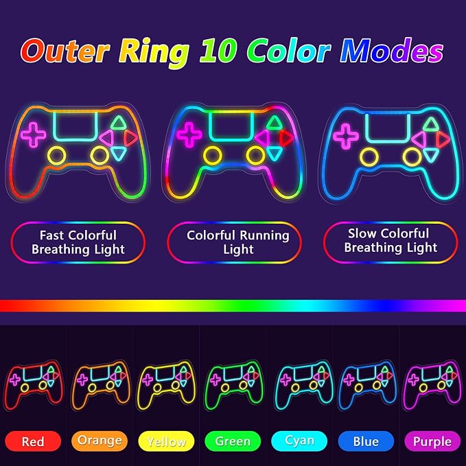 Qusea Gamer Neon Sign Gamepad Shaped RGB LED Neon Lights Gaming Sign USB Powered Game Gift for Boys Bedroom Gamer Room Wall Decor - Image 2