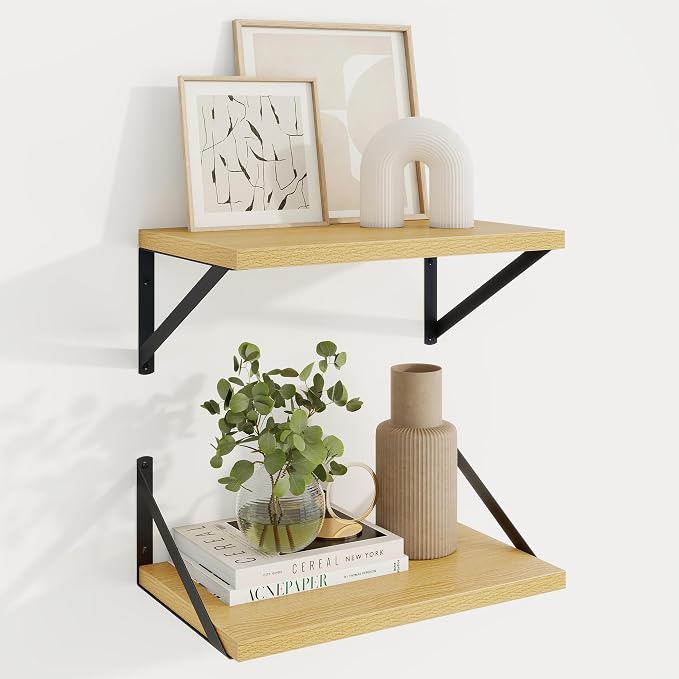 Axeman Deep Floating Shelves, 16'' x 10'' Oak Wall Shelves Set of 2 by Axeman