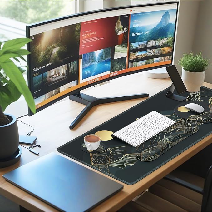 iCasso Large Mouse Pad, 4in1 XXL Mousepad + Keyboard Wrist Rest+Mouse Wrist Rest+Coaster Set with Ergonomic Design for Computer(Cyan-Mountain) - Image 8