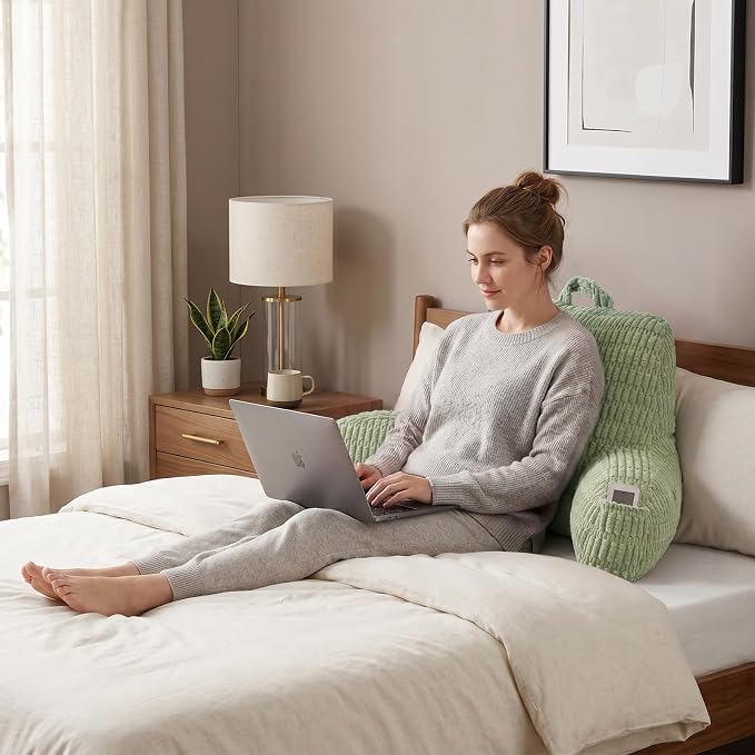 Large Reading Pillow for Sitting Up with Arms,Green Corduroy | Back Pillow for Adults Backrest,19" Sitting Pillow Supports Reading,Gaming & Relaxing in Bed,Couch,Floor - Image 2