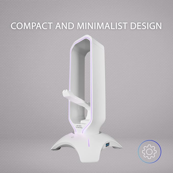 Mars Gaming MHHPROW, Gamer Headset Stand with 2xUSB HUB + Bungee Mouse, White - Image 4