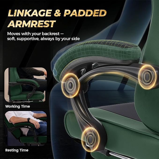 GTPLAYER Video Gaming Chair Fabric, Ergonomic Computer Chair with Footrest and Pocket Spring Cushion, Height Adjustable Video Gamer Chair with Lumbar Support for Adults, Green - Image 5