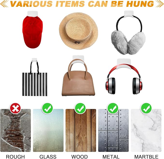 Wonderjune 24 Pcs Headphone Wall Hangers Adhesive Gaming Headset Holder Hooks for Wall Mount Strong Universal Stand Hooks for Most Headphone Controller, Hat, Baseball Caps, Door, Closet (White) - Image 4