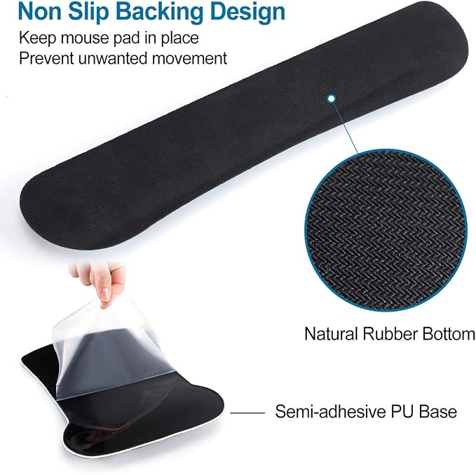 ToLuLu Keyboard Wrist Rest Pad Ergonomic Mouse Pad Set, Cute Mouse Pad for Computer Laptop, Non Slip Mousepad Keyboard Wrist Support with Raised Memory Foam for Easy Typing Pain Relief, Plain Black - Image 3