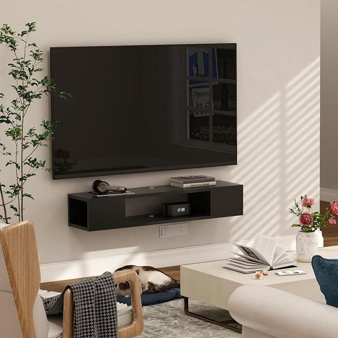 GHC Floating TV Stand, Wall Mounted Entertainment Center and Cabinet Shelf, TV Console with Storage，Media Console for DVD Player, Space-Saving Under TV Shelf for Bedroom, Living Room (Black) - Image 9