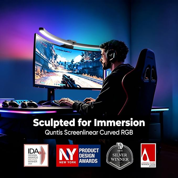 Quntis Curved Monitor Light Bar 15 RGB Backlight for 34"+ Screens, Computer Bar Lights Foldable Dual Light with Color Temperature Brightness Stepless Dimming, No Glare Desk Lamp for Home Office Gaming - Image 2