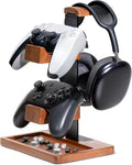 Solid Wood Controller Holder and Headphone Stand, Controller Stand for Desk | Dual Gaming Controller Organizer Rack, Fits Xbox, PS4, PS5, Gamepad, Headset Holder for Son, Husband, Boyfriend by HUMANCOZY