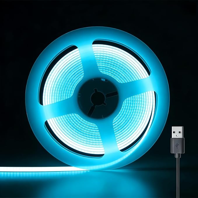 5V Ultra-Narrow 3mm USB COB LED Strip, Self-Adhesive Cabinet Desk Bedroom (Lcy Blue, 3ft) - Image 5