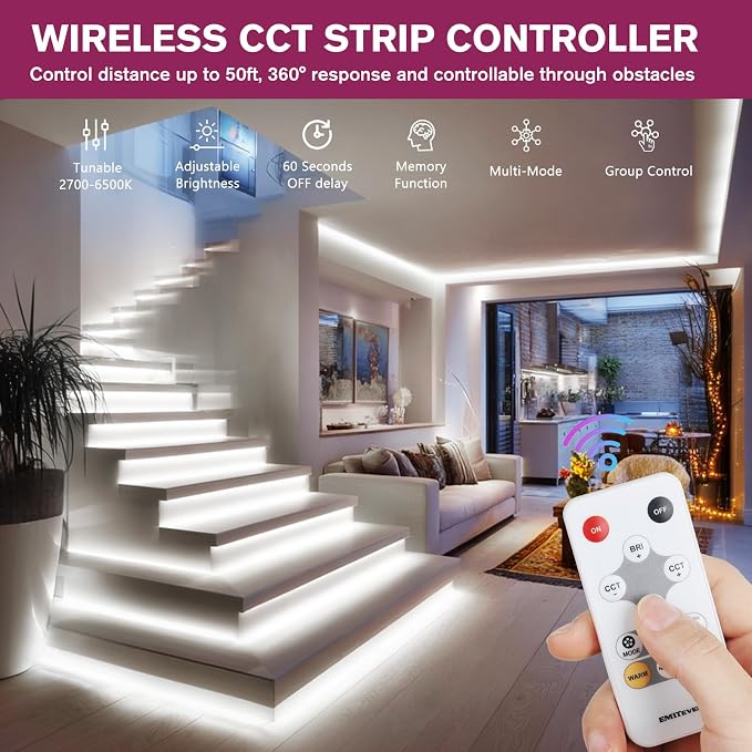 EMITEVER COB Strip Light Kit Tunable White 2700K-6500K,16.4ft 3040LEDs - Image 7