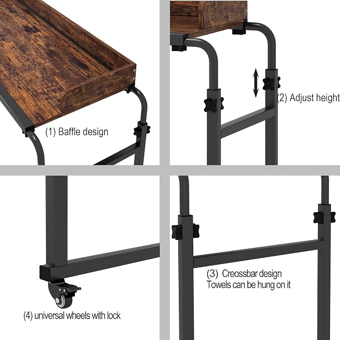 LINGMI Overbed Table with Wheels, Bed Desk Recliner Table(Rustic Brown) - Image 4