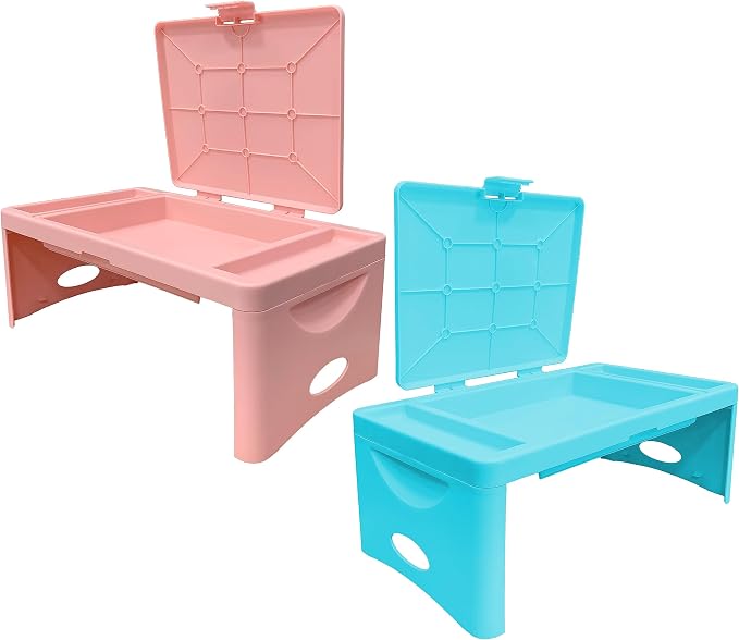 Loddie Doddie Pair of Foldable Lap Desk with Storage Pocket | Blush and Teal. Perfect use for Laptops, Travel, Breakfast in Bed, Gaming and Much More! Great for Kids and Teens! by LoddieDoddie