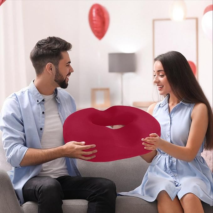 BlissTrends Donut Pillow Seat Cushion, Memory Foam Lifting Cushions | Donut Chair Cushions for Postpartum Pregnancy&Hemorrhoids,Tailbone Pain Relief Cushion for Office&Home Chairs(XX-Large, Red) - Image 7