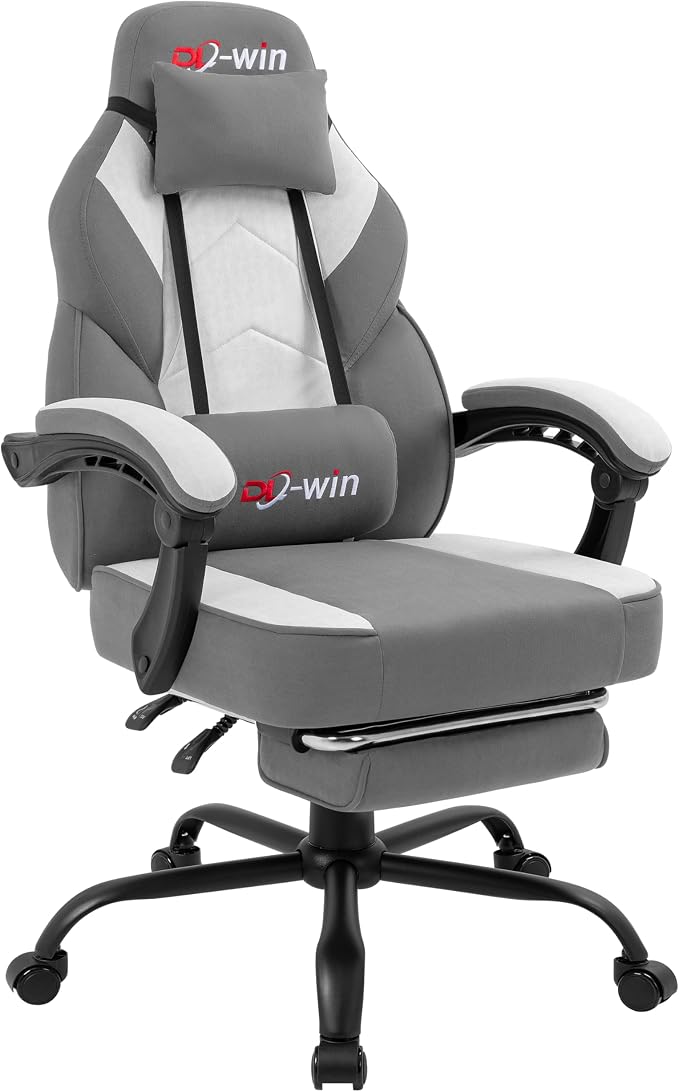 Shintenchi Big and Tall Gaming Chair Fabric Pocket Spring Cushion,High Back Recliner with Footrest and Headrest for Adults, Massage Lumbar Support for Home Office, Ergonomic Computer Desk Chair, Gray - Image 9