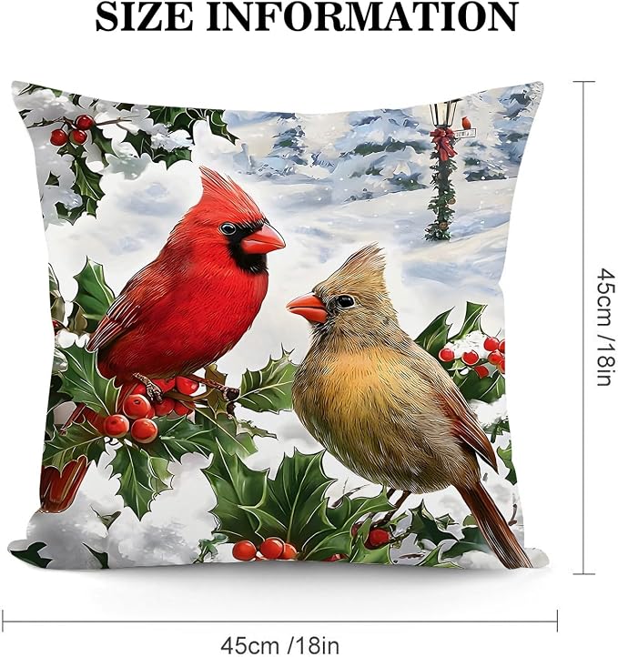 Winter Cardinal Birds Christmas Throw Pillows Cover 18x18 Set of 2 - Image 5