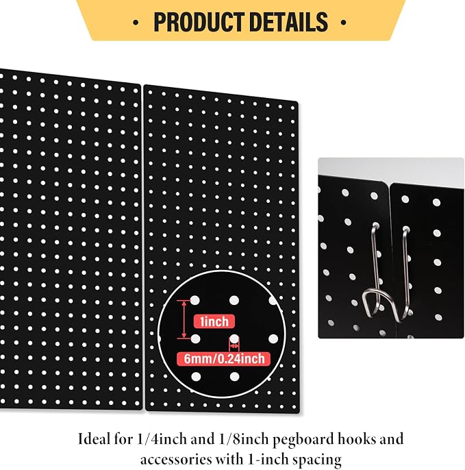 DEWEL 4 Pack Black Metal Pegboard, 23x12 Inch Wall Organizer Kit with Hooks - Image 4