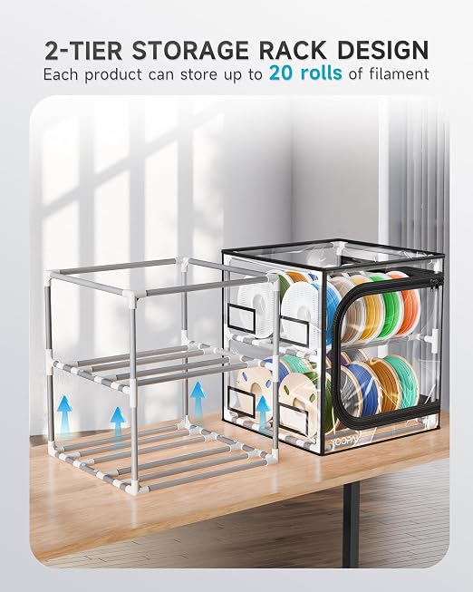YOOPAI 3D Printer Filament Storage Box – 2 Tier Filament Storage Rack with Transparent Cover, Holds Up to 48 Rolls 1KG – 3D Filament Storage Organizer for Home, Workshop & Studio(20 Roll*2) - Image 4