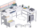 Furologee White 59” L Shaped Desk with Power Outlet, Reversible Computer Desk with File Drawer & 2 Monitor Stands, Corner Home Office Table with Storage Shelves for Gaming Writing by Furologee