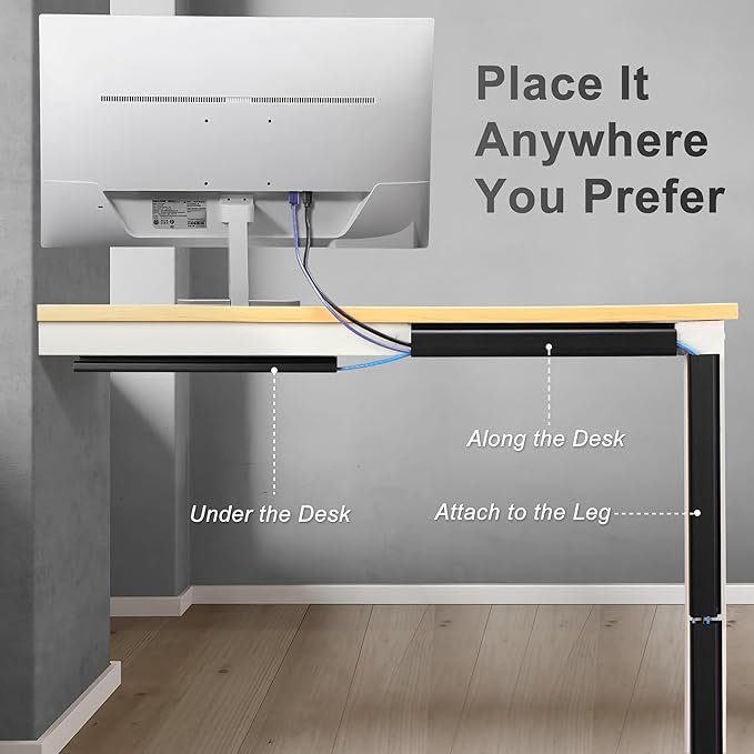 Cable Management Under Desk 94.5in (6X L15.8in) J Channel, ZhiYo Cord Organizer for Desk, Self-Adhesive Cable Organizer, Cord Management Wire Organizers for Cords, Wire Management Cable Raceway Black - Image 3