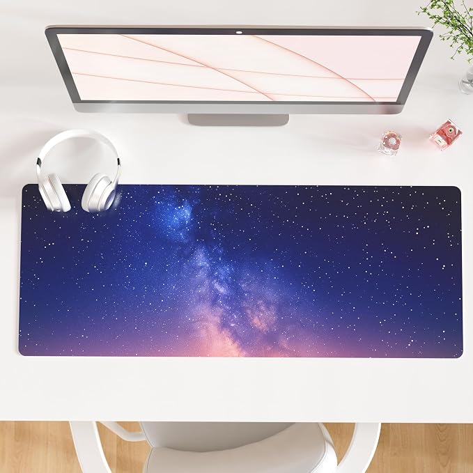 QiyI PU Leather Large Mouse Pad, Office Decor, 31.5" x 11.8", Starry Sky | Desk Décor Accessories, Extended Size, Waterproof & Easy to Clean, Smooth Surface, Non Slip Desk Organization by QIYI