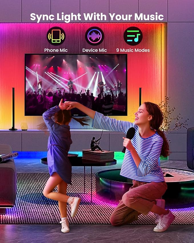 Smart RGB+IC LED Light Bars, 15 Inch Portable TV Backlight, Gaming Ambient Lighting, Color Changing Mood Light, APP Control, Voice Control, 44 Scene Mode, 16 Million Color, Music Sync, For TV, Monitor - Image 6