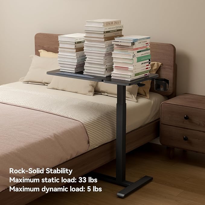 Overbed Bedside Table with Wheels, Pneumatic Adjustable Medical Tilt Top Hospital Bed Table Over The Bed, Rolling Laptop Desk, Mobile Standing Desk for Hospital and Home Use, Black - Image 7