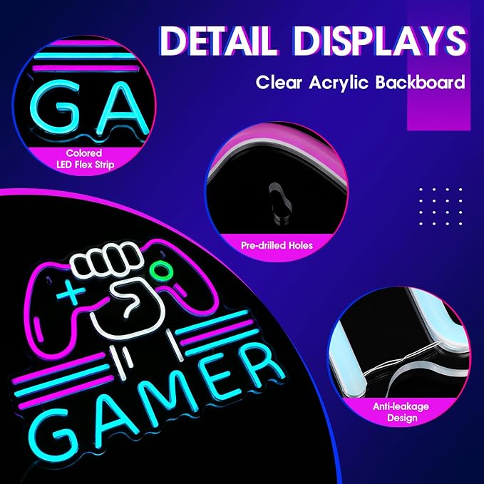 Gamer Neon Sign LED Game Light for Gaming Video Room Bedroom Wall Decor - Image 4