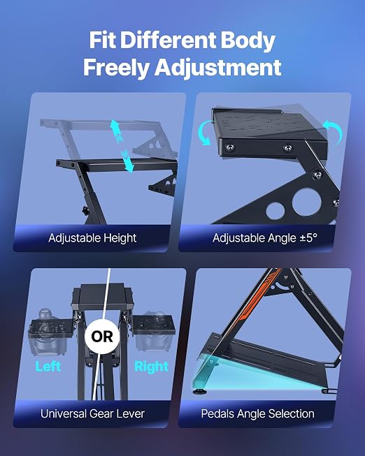 VEVOR Racing Wheel Stand, Adjustable & Foldable Simulator Stand for Logitech G923 G920 G29 G27, Thrustmaster T300RS TX F458 T500RS T3PA-PRO(F1/GT) Gaming Cockpit,Pedals Simulator NOT Included,Compact - Image 4