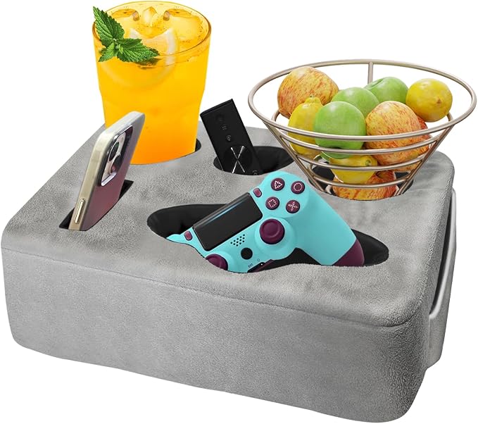 Couch Bed Cup Holder Pillow, Nisdoing 5 Hole Couch Drink Holder! Keep Drinks Hand Side and KeepTemp, Prevent Spills and Use Anywhere. Cup Holder for Couch, Bed,Camping,RV,Car,Beach. Gray - Image 8