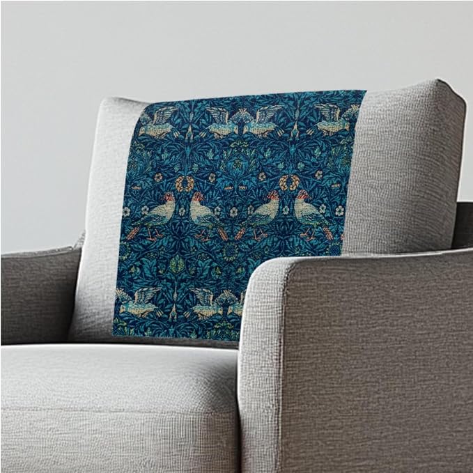 William Morris Retro Bird 3 Pcs Recliner Headrest Protector - Couch Chair Breathable Decoration Cover with Anti-Slip Base & Fixing Nails, Machine Washable for Home/Office Chair by ZCFYGDX