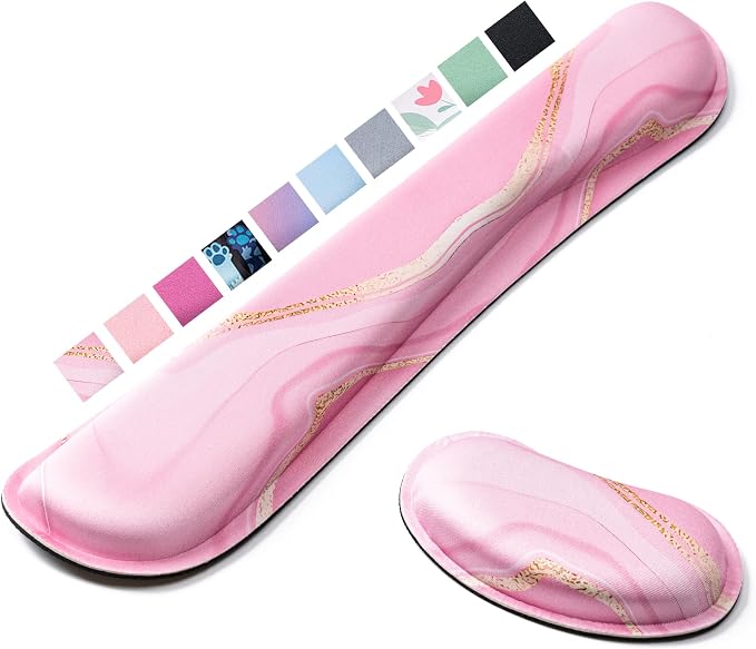 Keyboard Wrist Rest,Ergonomic Wrist Support for Keyboard,Pink Marble | Computer Wrist Rest,Superfine Fabric and Gel Memory Foam Wrist Pad,Easy Typing&Pain Relief,Suitable for Office,Family by Hoewina