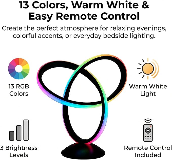 RGB Spiral Table Lamp with Remote, 13 Colors, Dimmable LED Bedside Light - Image 4