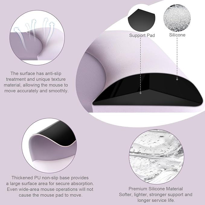 MOSISO Keyboard Mouse Pad Set, Large Gaming Mouse Pad&Keyboard Wrist Rest | Rectangular Mousepad with Wrist Rest&Coaster, Ergonomic Non-Slip&Easy Typing Pad with Curved Silicone Lining, Purple - Image 2