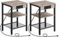 HOOBRO Side Tables Set of 2 with Charging Station and USB Port, Small End Tables for Small Space, 3-Tier Nightstands with Adjustable Shelf, for Living Room, Bedroom, Greige and Black BG112BZP201 by HOOBRO