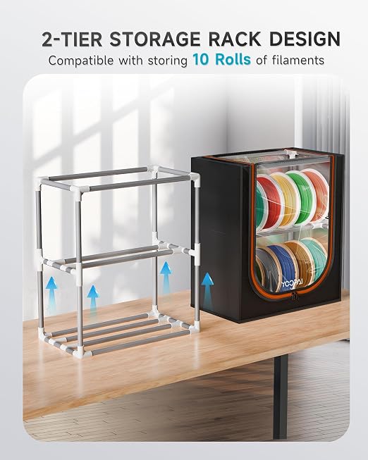 YOOPAI 3D Printer Filament Storage Box – 2 Tier Filament Storage Rack with Fabric Cover, Holds Up to 12 Rolls 1KG – 3D Filament Storage Organizer for Home, Workshop & Studio - Image 7