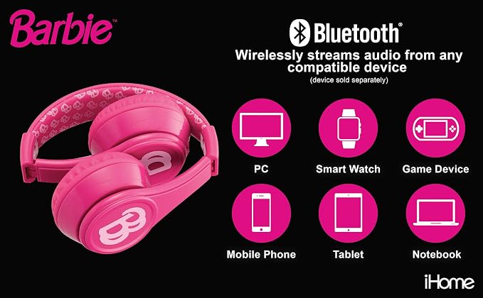 Barbie Bluetooth Headphones for Kids, Wireless Headphones for School, Home, or Travel (Barbie) - Image 5