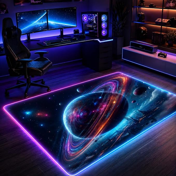 Gaming Rug RGB LED Light (3x5 Cosmic Ring) - Bedroom Gamer Rug Floor Mat Gaming Decor - Kids Room Rug Anti Slip Mat for Gamer Chair – Play Game Room Décor for Teen, Boys, Kids - Image 8