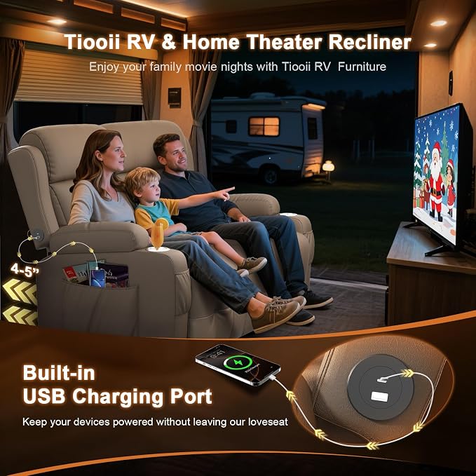 RV Loveseat Recliner Sofa, Home Theater Seating with Console & Massage - Image 5