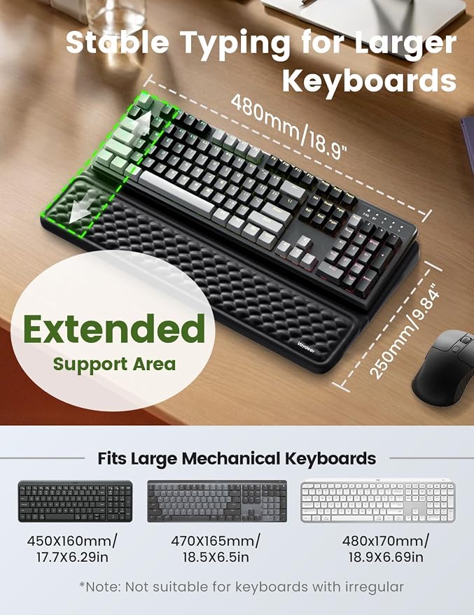 Vaydeer Extra-Large Keyboard Wrist Rest, Ergonomic Keyboard Stand with Wrist Rest, Ergonomic Keyboard Riser with Soft Memory Foam Cushion for Typing, Gaming, Home Office, Carpal Tunnel Pain Relief - Image 3