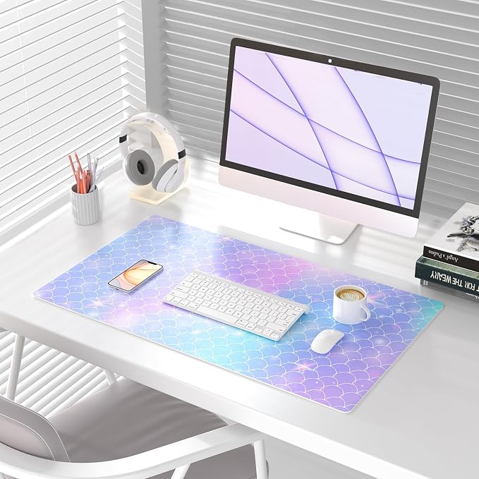 QiyI PU Leather Large Mouse Pad, 31.5" x 15.7", Gradient Fish Scales | Desk Décor Accessories, Extended Size, Waterproof & Easy to Clean, Smooth Surface, Non Slip Desk Organization - Image 2